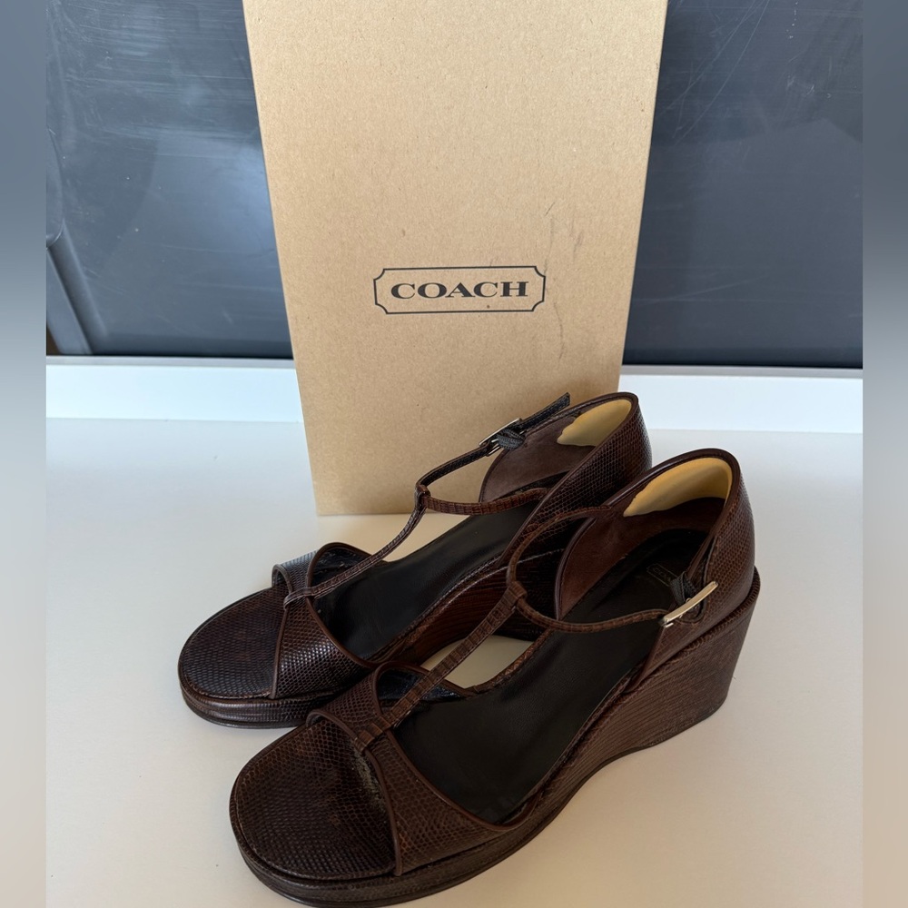 Coach Brown Wedge Sandals Strappy Design
